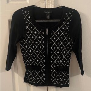 White House Black Market Black Beaded Zip Cardigan